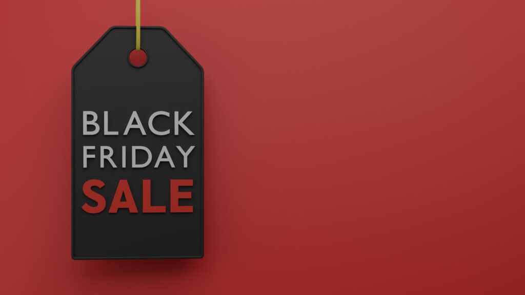 etichetta black friday, rossa sfondo e nera